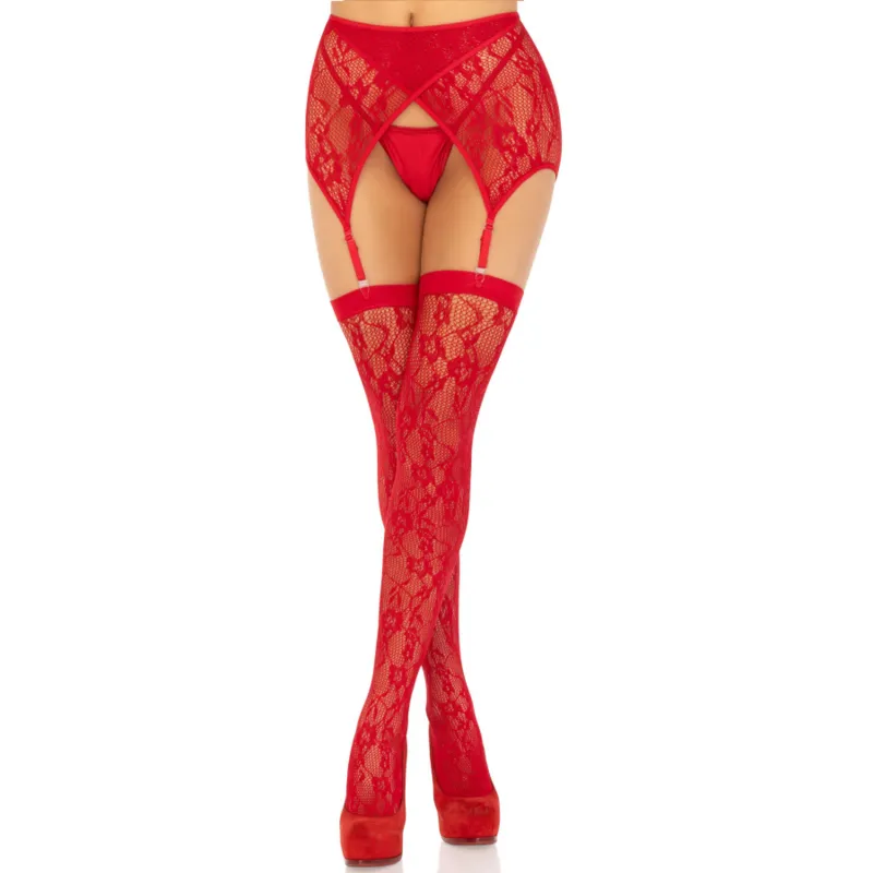 Leg Avenue - Lace Thigh Highs & Garterbelt Red