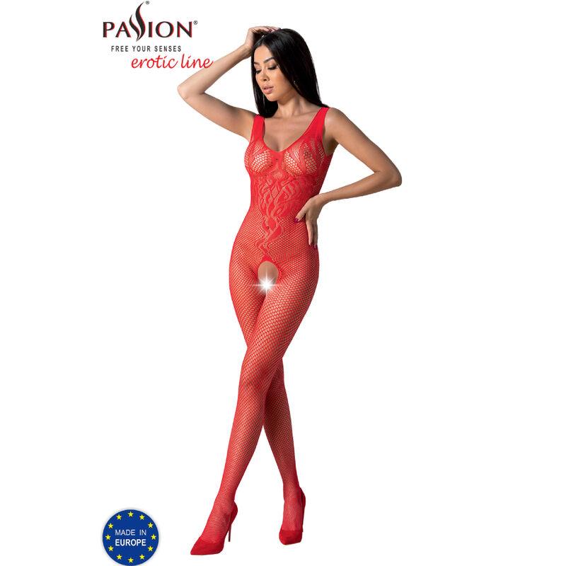 Passion - Bs098 Bodystocking Red One Size - Sieťovaný Erotický Overál