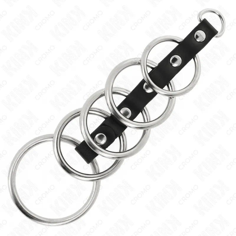 Kink - 5 metal penis rings 3.2 cm to 5 cm connected by leather