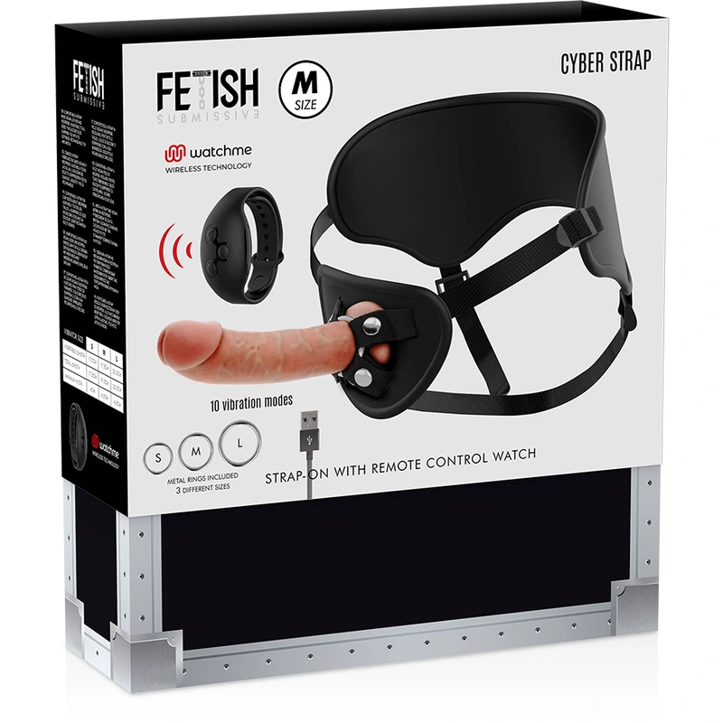 Fetish submissive cyber strap - harness with remote control dildo watchme technology M 1