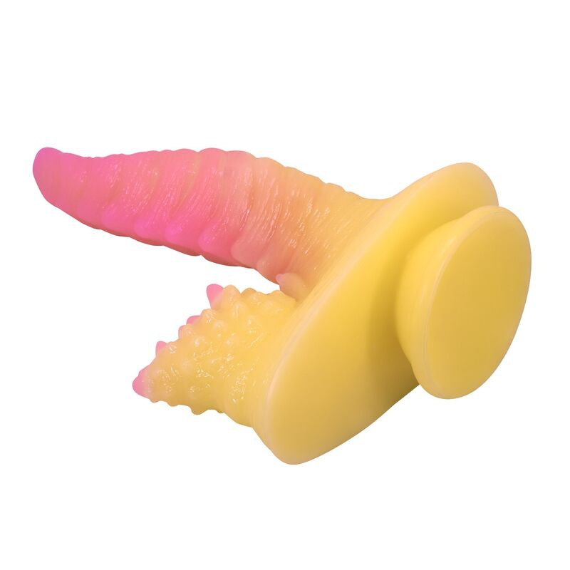 Power monsters - ripplied monster fantasy dildo with suction cup 22.5 cm Ø 5.5 cm pink & yellow 3