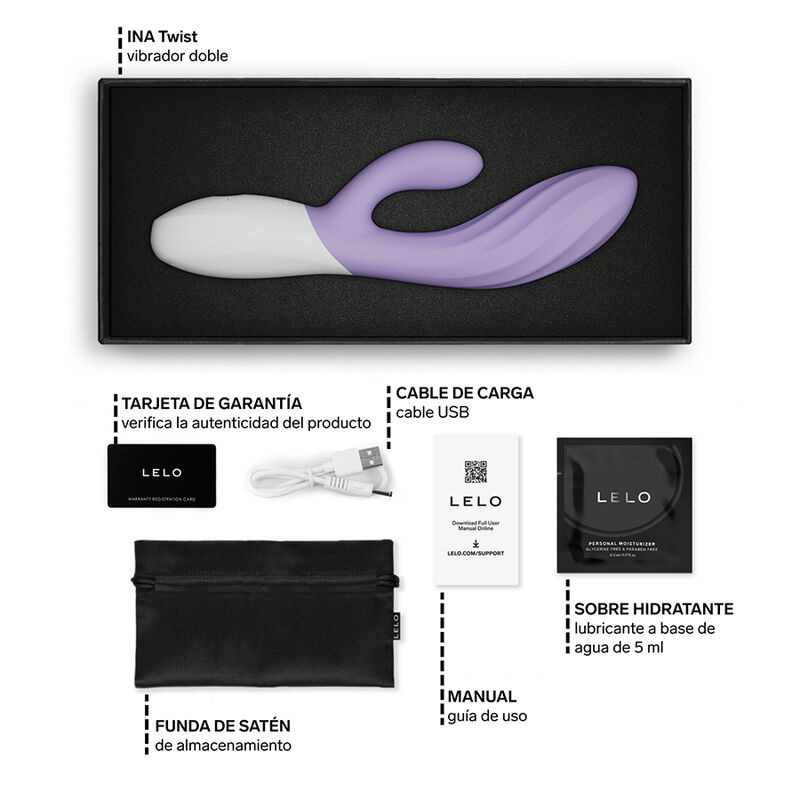 Lelo - ina twist double vibrator rabbit for g-spot and clitoris lavender 5