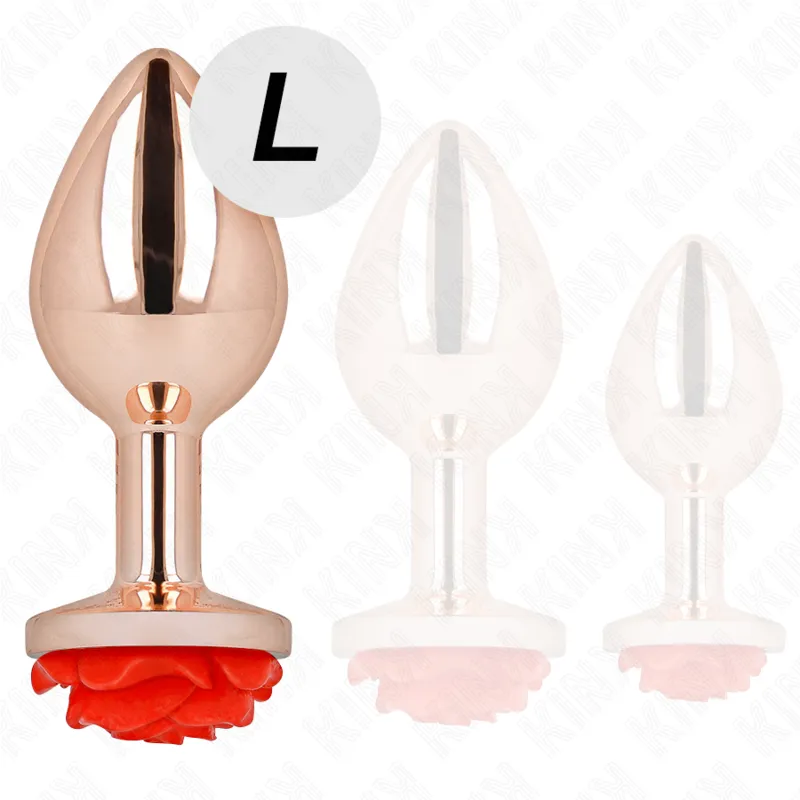 Kink - pink gold anal plug with red rose l