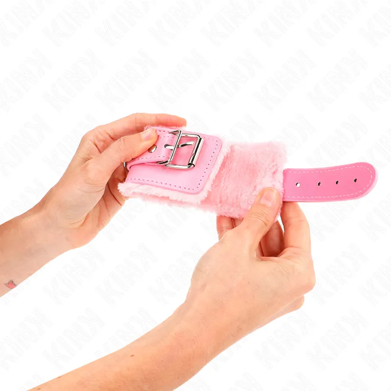 Kink - Fur Lined Wrist Restraints Pink With Pink Belt Adjustable 17-29 Cm X 6 Cm 3