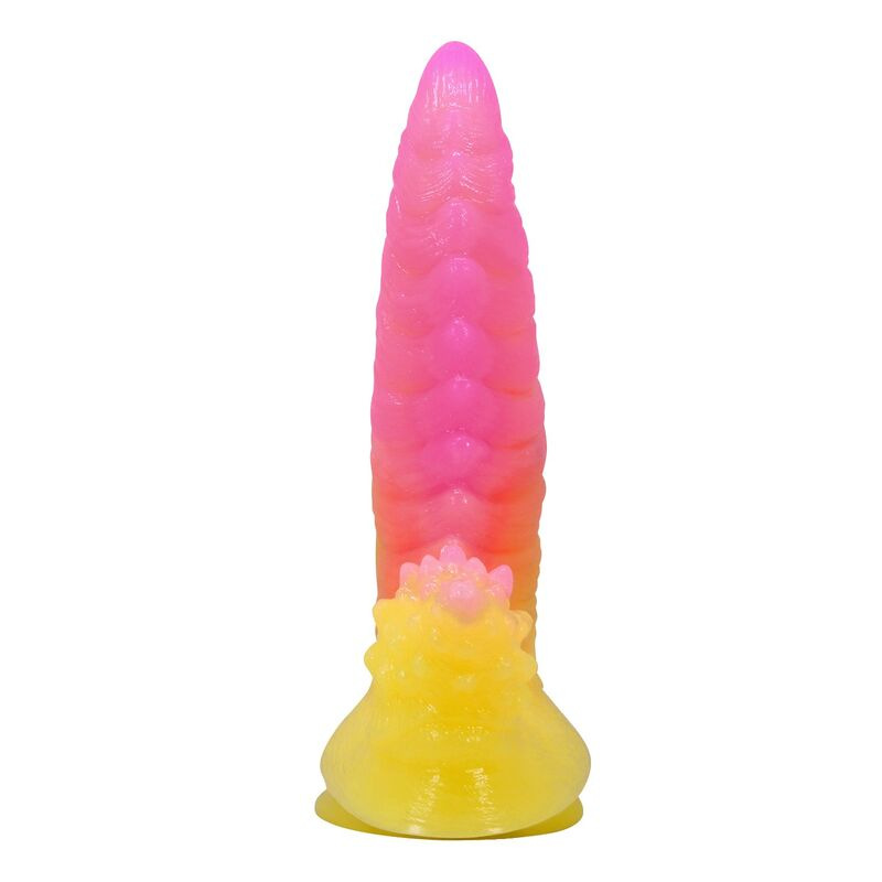 Power monsters - ripplied monster fantasy dildo with suction cup 22.5 cm Ø 5.5 cm pink & yellow 2