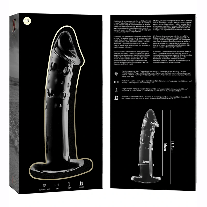 Nebula series by ibiza - model 19 dildo borosilicate glass clear 18.5 cm -o- 4 cm 5