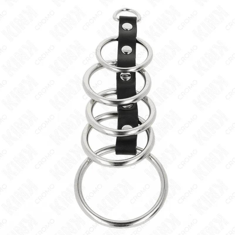 Kink - 5 metal penis rings 3.2 cm to 5 cm connected by leather