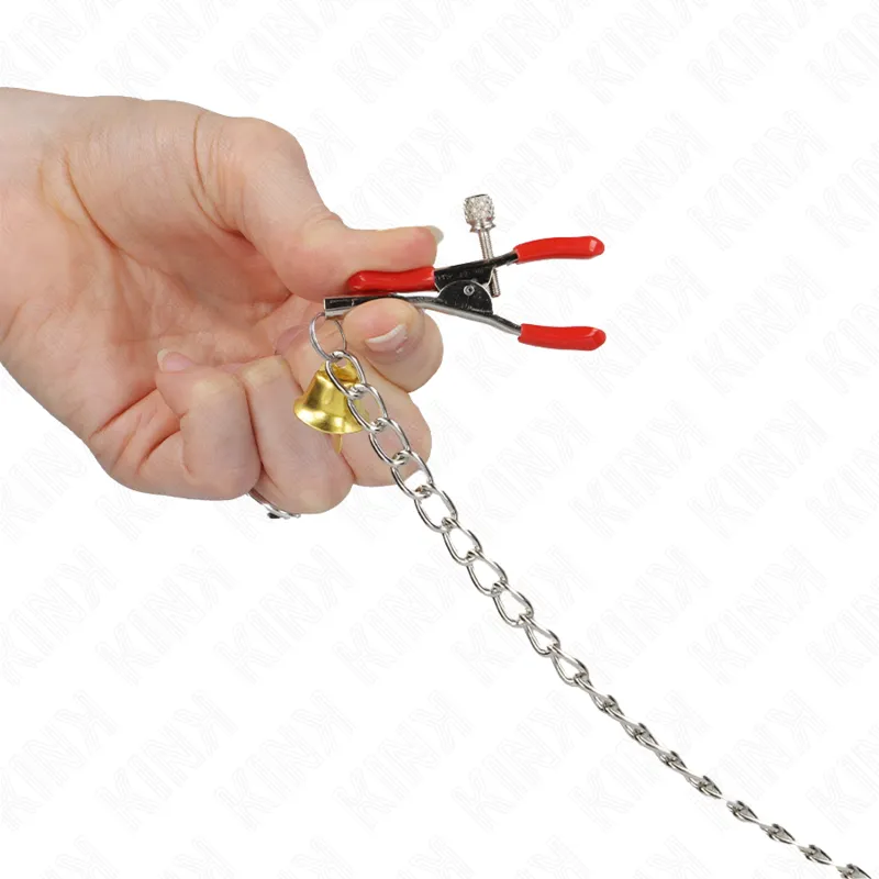 Kink - Bell Triple Nipple And Clit Clamps Red With Chain 30 Cm 2