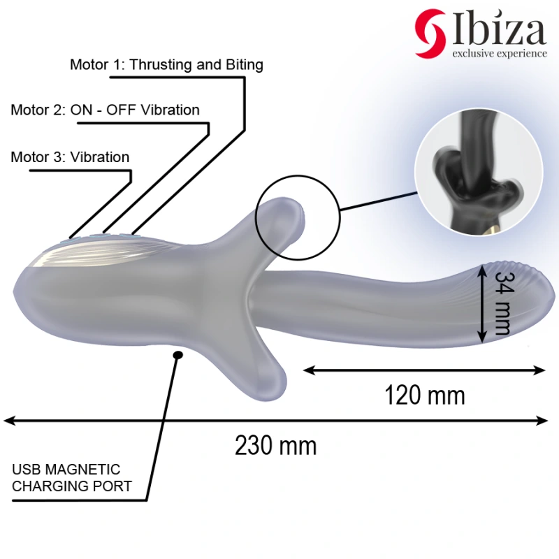 Ibiza - powerful vibrator with thrusting and biting effect 3