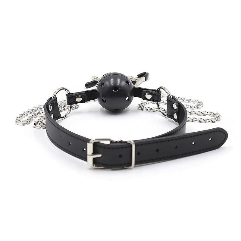 Ohmama Fetish Breatherable Ball Gag With Nipple Clamps 4
