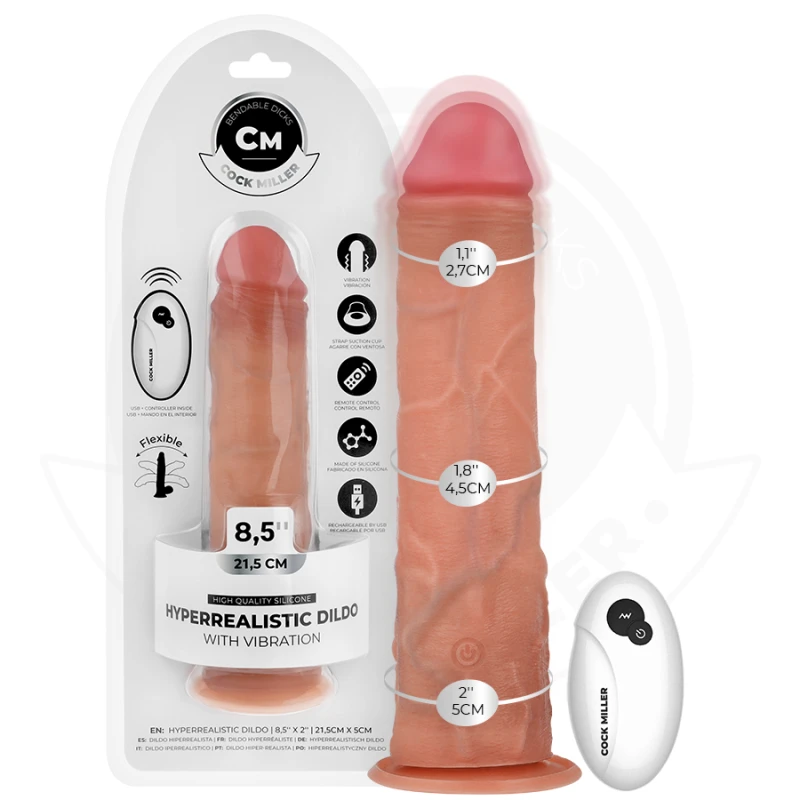 Cock miller - realistic dildo with suction cup and vibration with remote control 21.5 cm
