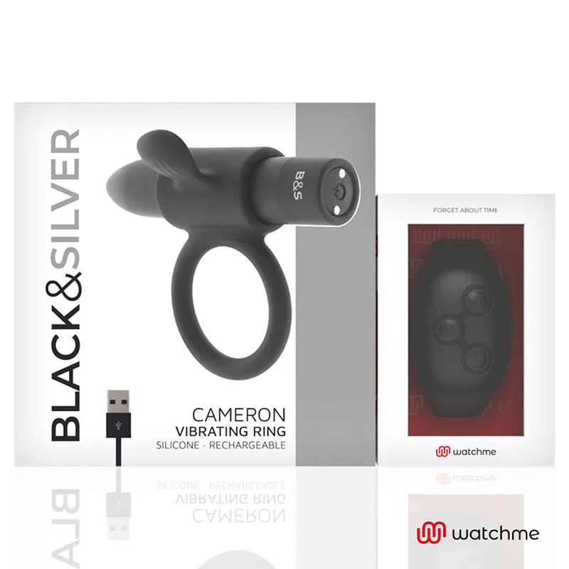 Black&Silver Cameron Remote Control Cockring Watchme - Vibračný Krúžok
