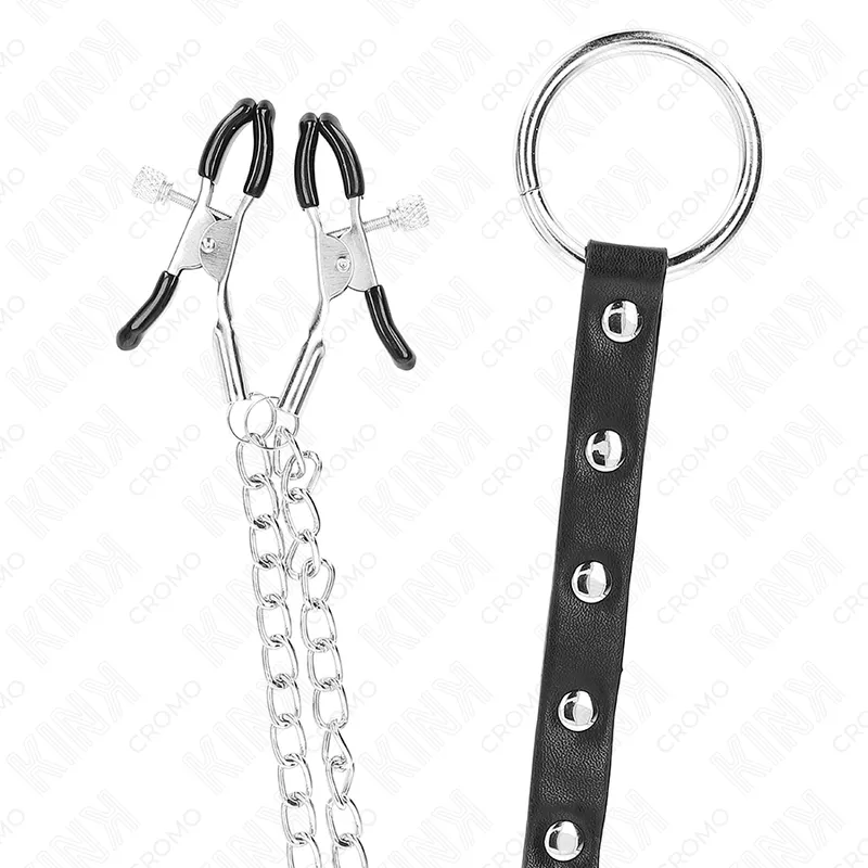 Kink - metal penis ring with chain and adjustable nipple clamps