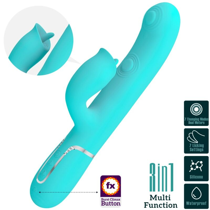 Pretty love - rabbit vibrator with licking aqua green 2