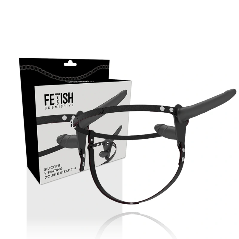 Fetish submissive harness - double penetration black vibrator 1