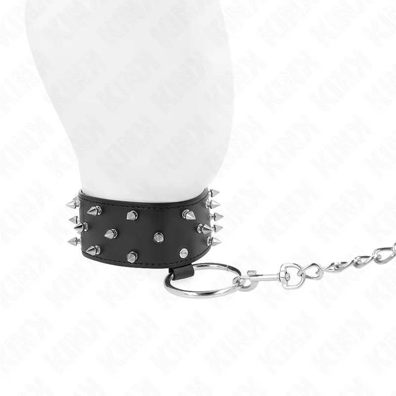 Kink - Necklace With Leash 65 Cm With Silver Studs Model 5 Adjustable 36-43 Cm X 5 Cm