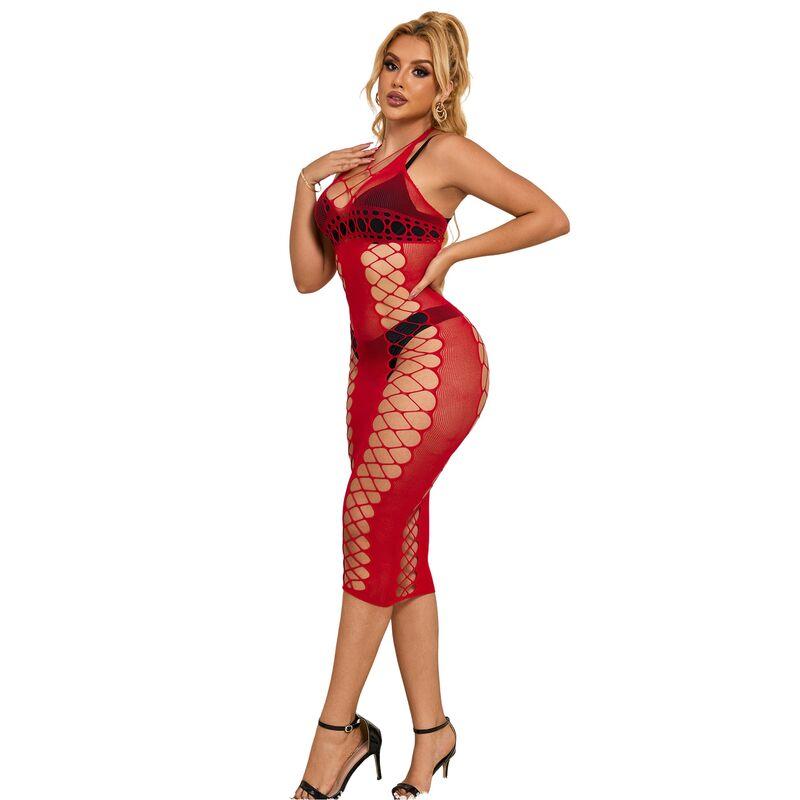 Subblime - 952327 long red fishnet dress one size 4