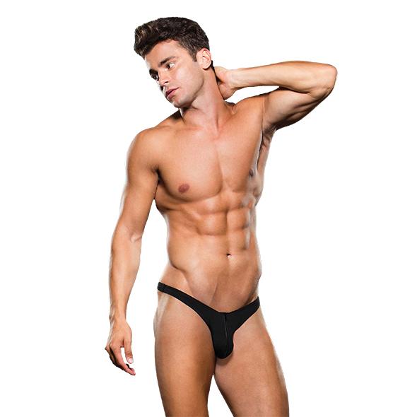 Envy - Microfiber Lowrise Zip Thong Black S/M