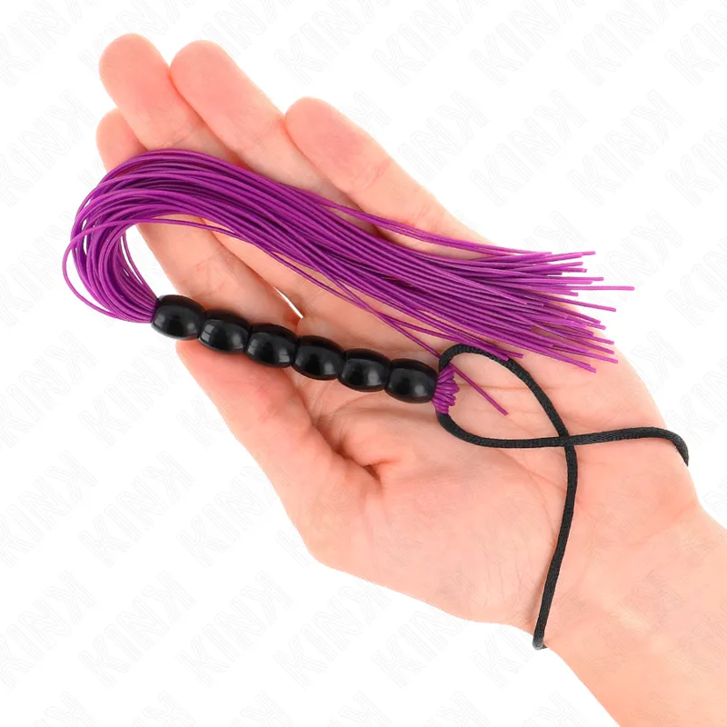 Kink - Mini Silicone Whip With 6 Purple Beads 26 Cm