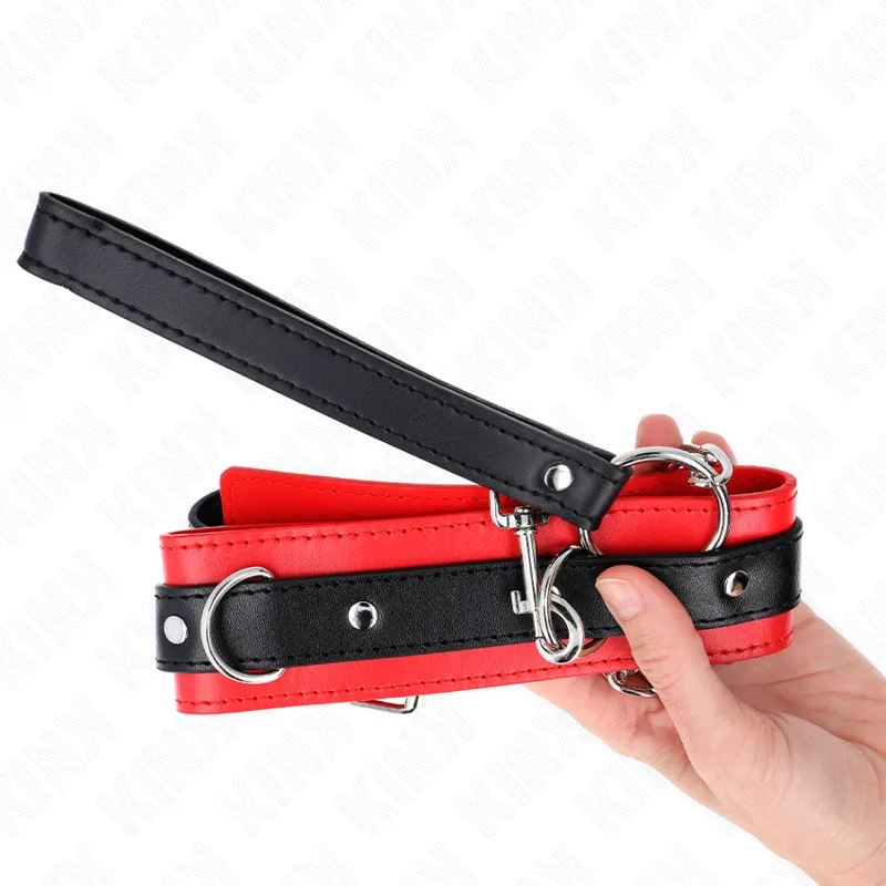 Kink - Basic Model Collar With Leash 65 Cm Model 3 Red 53 X 5 Cm