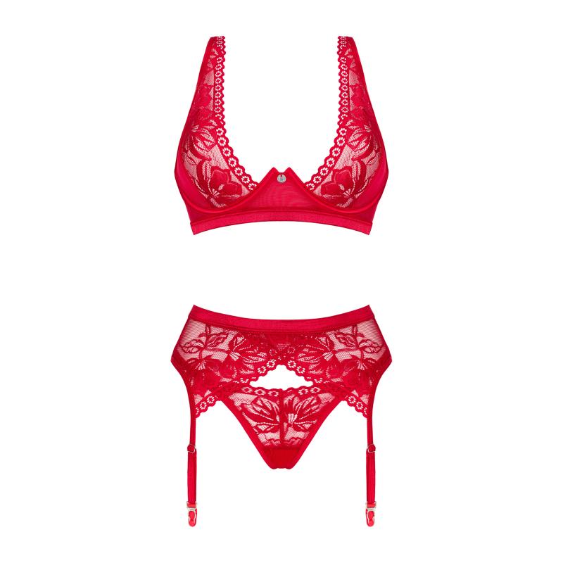 Obsessive - Romantic Set With Garter Belt Red Xs/S