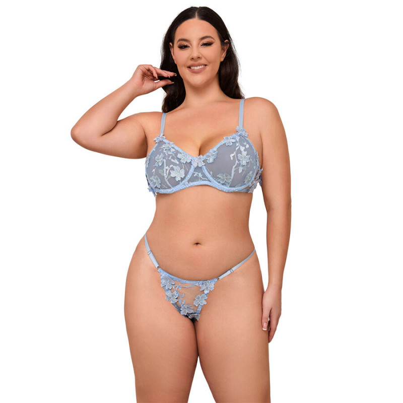 Subblime - 957636 flower embroidered bra and panties set sky blue l/xl 1
