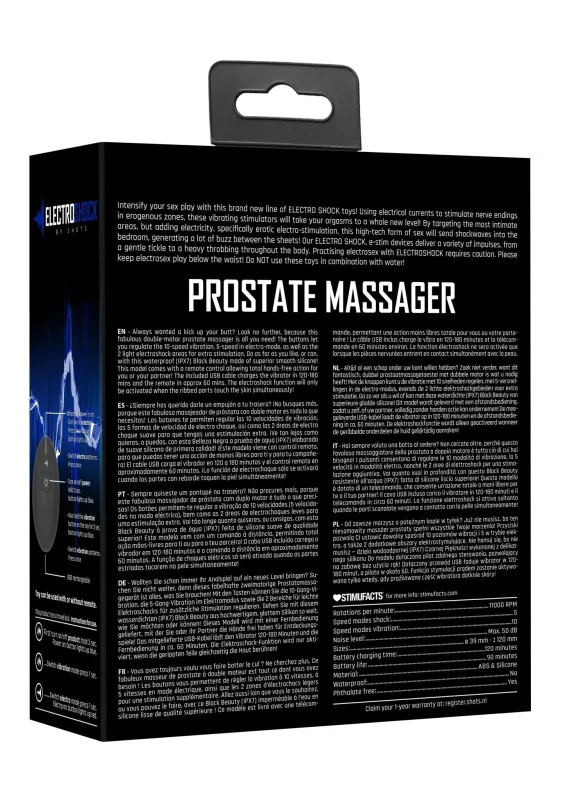 Electroshock Remote Controlled E-Stim And Vibrating Prostate Massager - Masér Prostaty