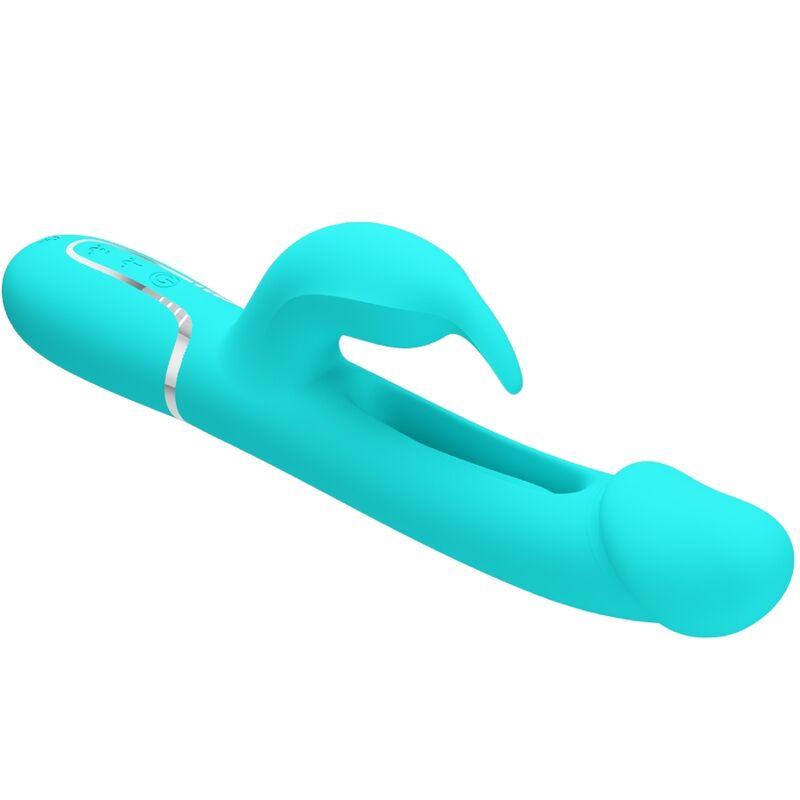 Pretty Love - Kampas Rabbit 3 In 1 Multifunction Vibrator With Tongue Aqua Green 5