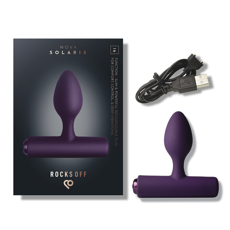 Rocks-off - nova solaris rechargeable slim & powerful anal plug 16 function purple 8