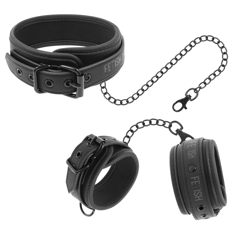 Fetish Submissive Collar and Wrist Cuffs Vegan Leather - Putá S Obojkom