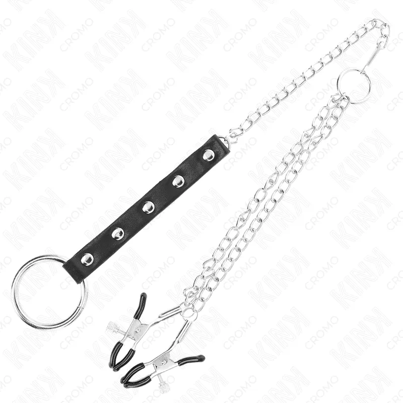 Kink - metal penis ring with chain and adjustable nipple clamps