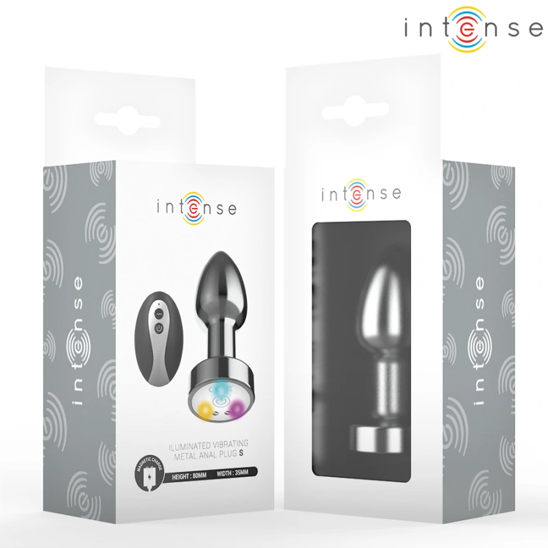 Intense - vibrating metal anal plug with led lights and remote control - size s 6