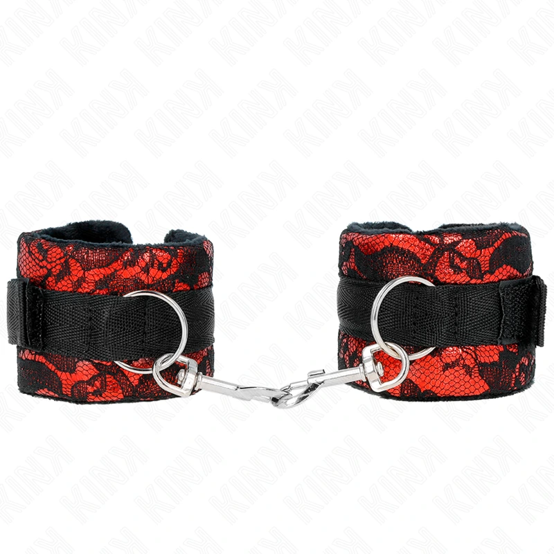 Kink - short velvet lace wrist restraints and nylon bind red / black 23 x 6.5 cm 3