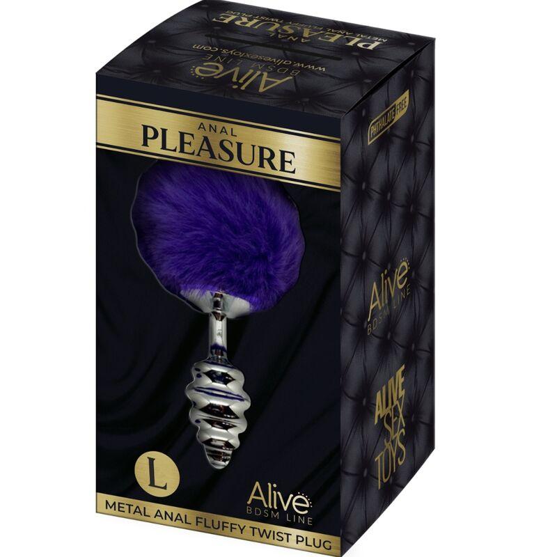 Alive - Anal Pleasure Plug Spiral Metal Fluffy Dark Violet Size L