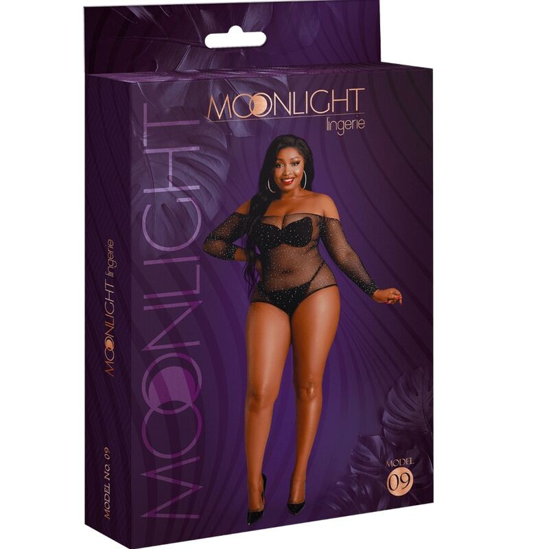 Moonlight - Model 9 Long Sleeve Bodysuit Bright Black Plus Size 2