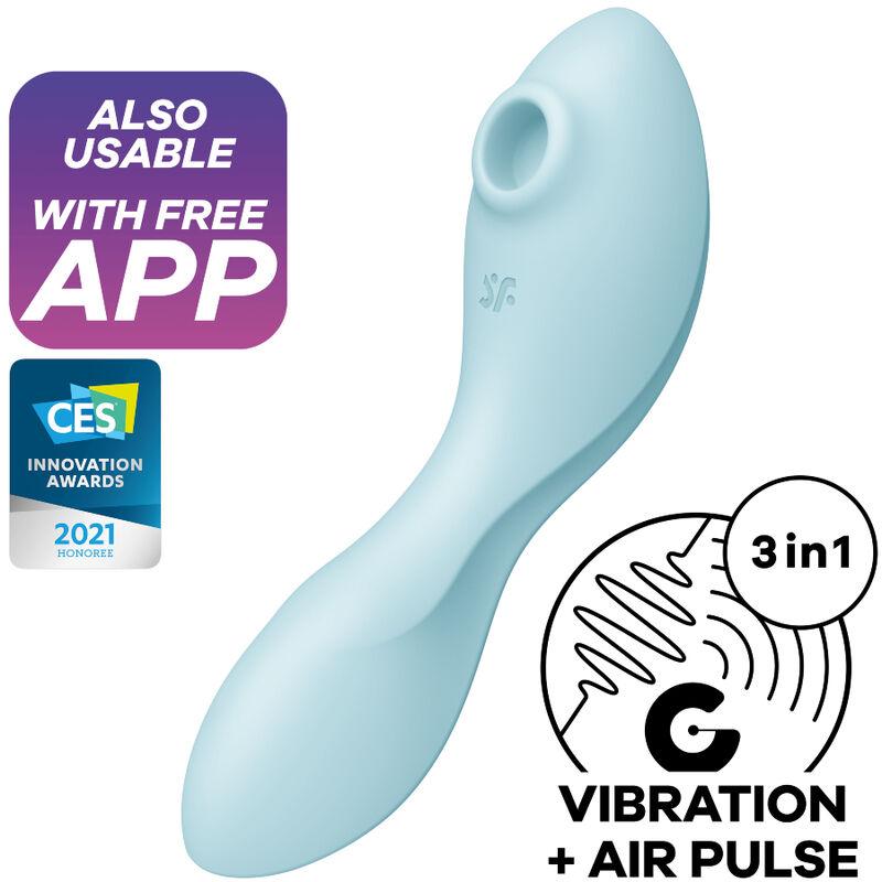 Satisfyer Curvy Trinity 5 Air Pulse Stimulator &Amp; Vibrator Blue - Stimulátor Klitorisu
