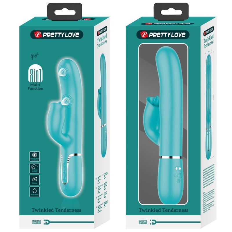 Pretty love - rabbit vibrator with licking aqua green 3