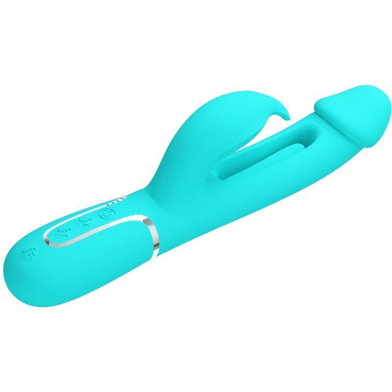 Pretty Love - Kampas Rabbit 3 In 1 Multifunction Vibrator With Tongue Aqua Green 2