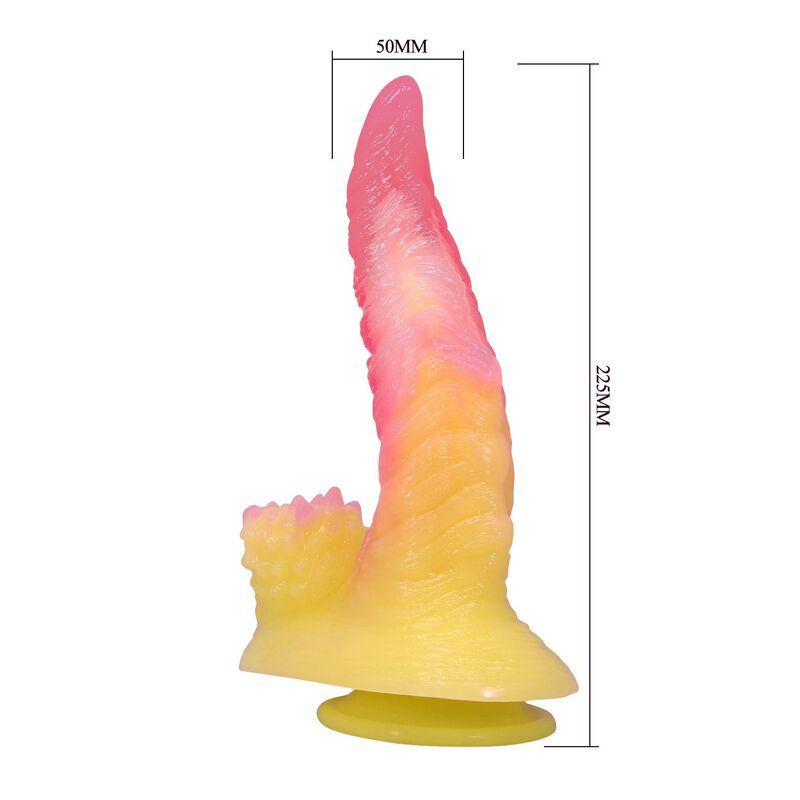Power monsters - ripplied monster fantasy dildo with suction cup 22.5 cm Ø 5.5 cm pink & yellow 5