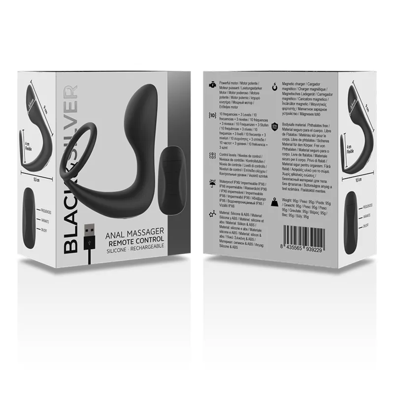 Black&Silver - Anal Massager Remote Control Silicone Rechargeable Black - Masér Prostaty 6
