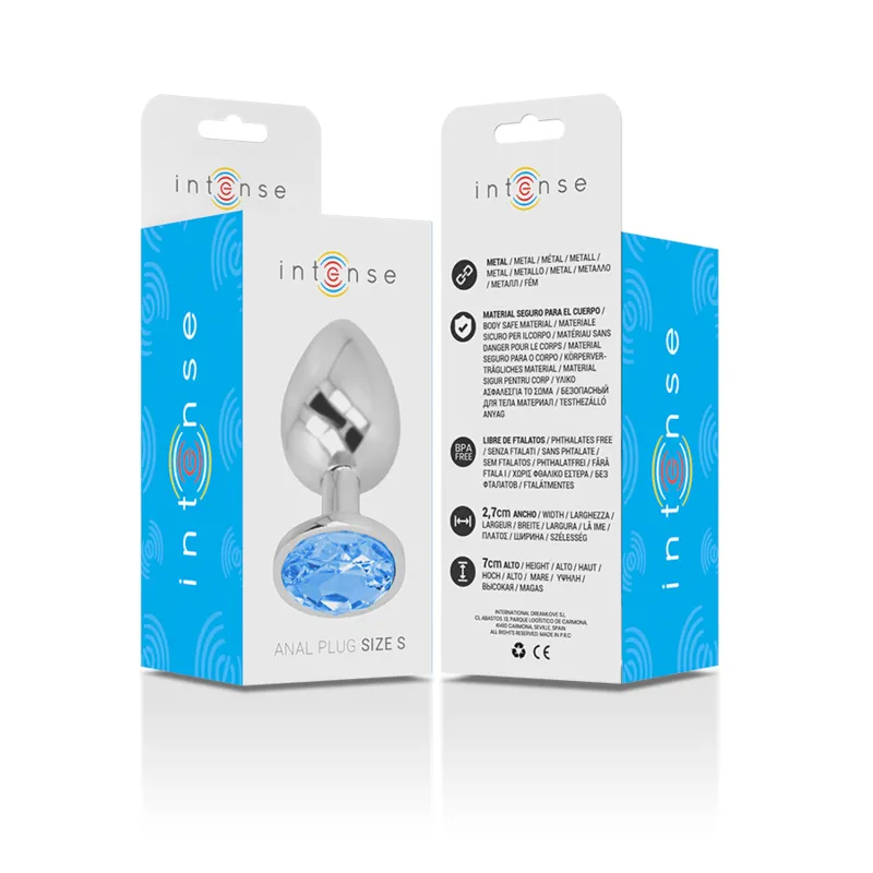 Intense - Metal Aluminum Anal Plug With Blue Glass Size S - Análny Kolík 5