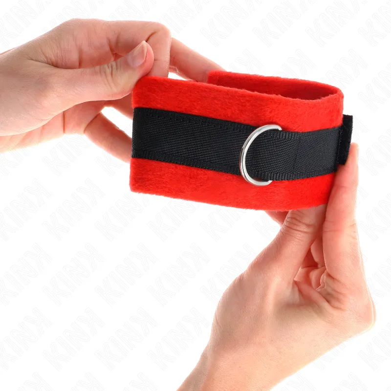 Kink - Beginner Fur Hand Cuffs Black-Red 30 X 7 Cm