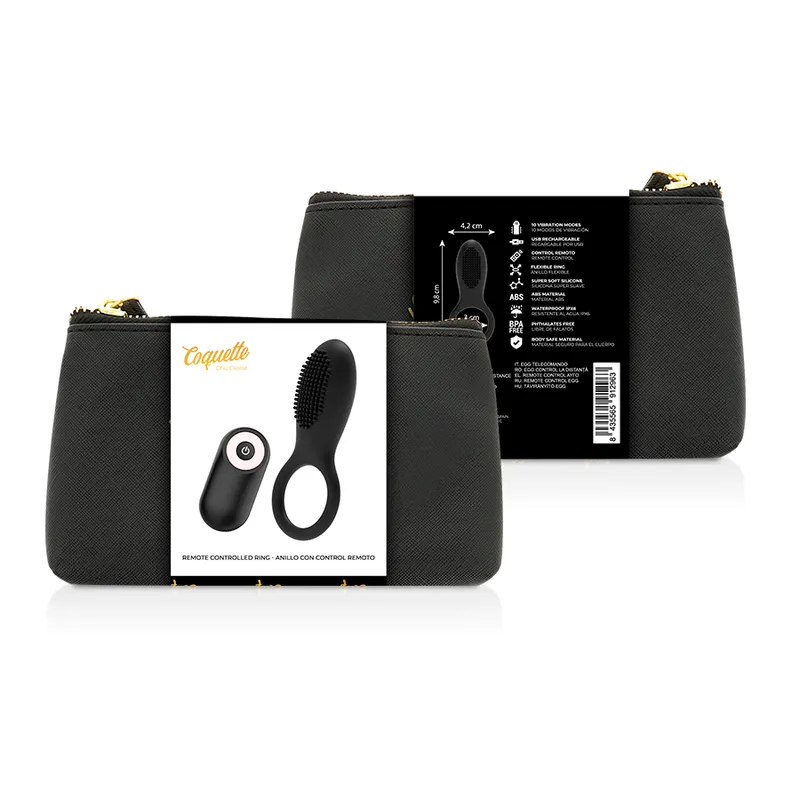 Coquette Cock Ring Remote Control Rechargeable Black/ Gold