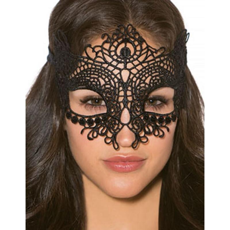 Queen Lingerie Black Lace Mask One Size - Maska