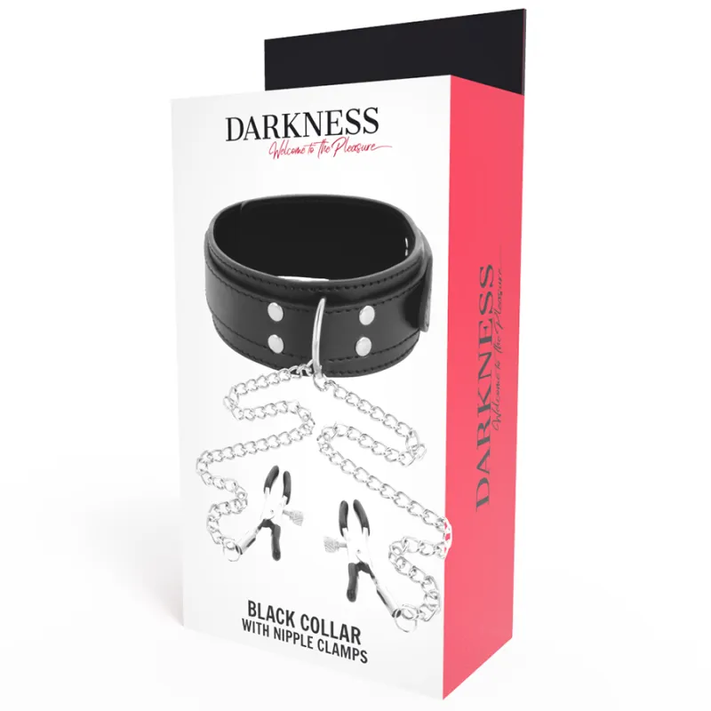 Darkness Collar With Nipple Clamps Black - Obojok So Svorkami 3