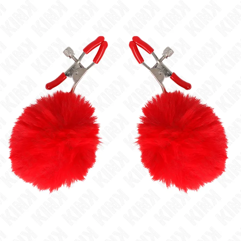 Kink - Faux Fur Ball Nipple Clamp Red 6 Cm