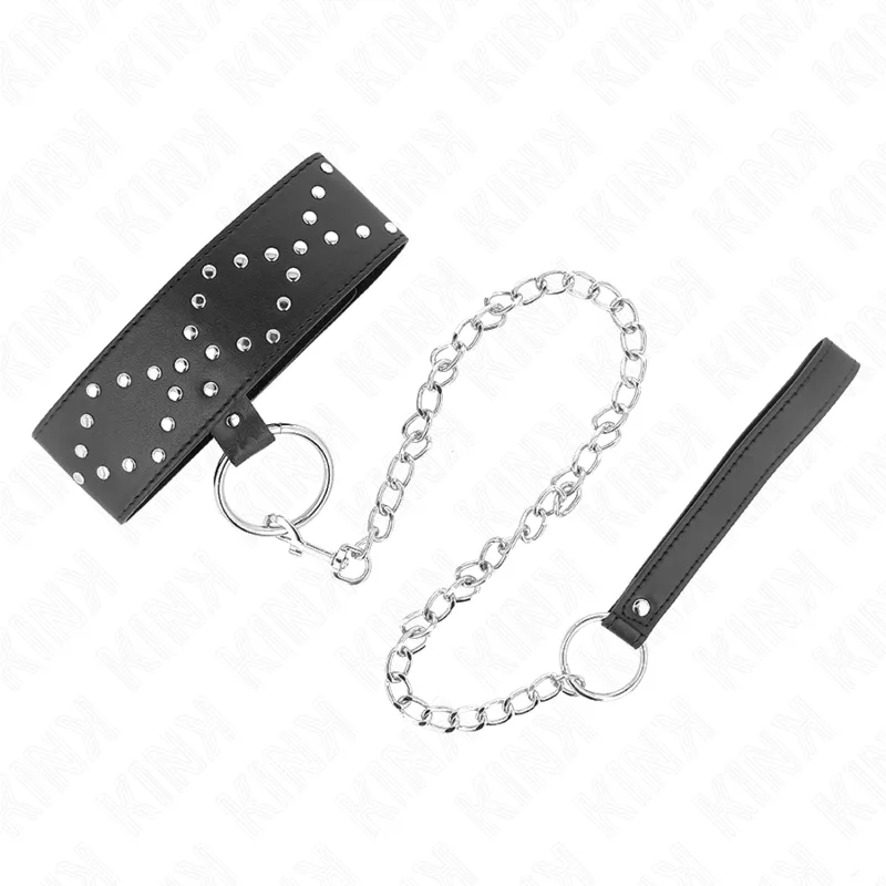 Kink - Necklace 65 Cm With Leash With Silver Studs Model 3 Adjustable 36-43 Cm X 5 Cm 1