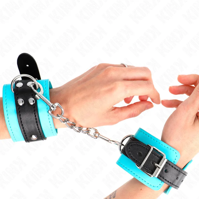 Kink - Hook Wrist Restraints Blue Fur Lined Adjustable 20-28 Cm X 5.5 Cm 3