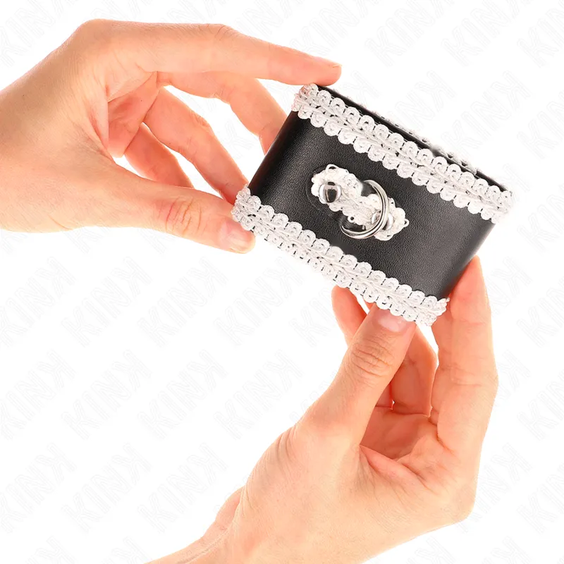 Kink - Black Wrist Restraints With White Decorate Lace Adjsutable 20-23 Cm X 5.5 Cm 2