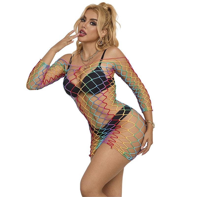 Subblime - 952426 rainbow long sleeve fishnet bodystocking one size